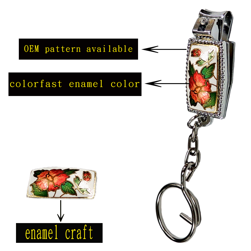 enamel rectangle-shaped nail clipper key chain