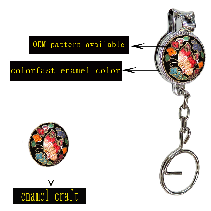 enamel logo round shaped nail clipper key chain